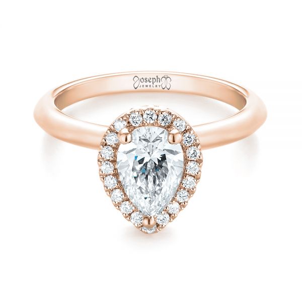 14k Rose Gold 14k Rose Gold Custom Pear Diamond Halo Engagement Ring - Flat View -  104293