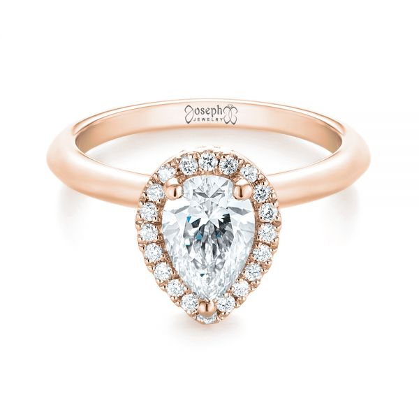 18k Rose Gold 18k Rose Gold Custom Pear Diamond Halo Engagement Ring - Flat View -  104293