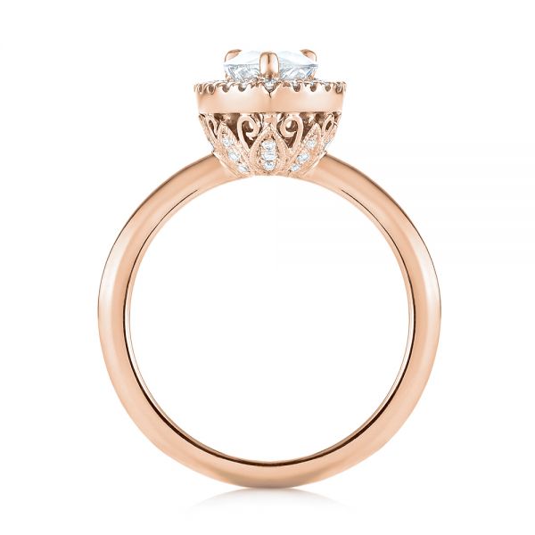 14k Rose Gold 14k Rose Gold Custom Pear Diamond Halo Engagement Ring - Front View -  104293