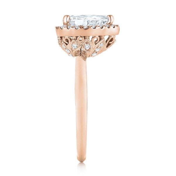18k Rose Gold 18k Rose Gold Custom Pear Diamond Halo Engagement Ring - Side View -  104293