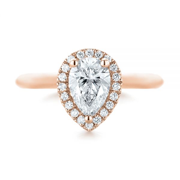 18k Rose Gold 18k Rose Gold Custom Pear Diamond Halo Engagement Ring - Top View -  104293