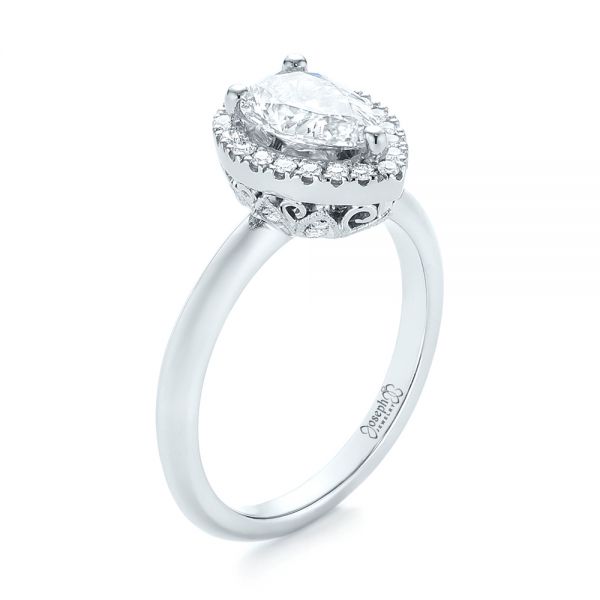 14k White Gold Custom Pear Diamond Halo Engagement Ring #104293