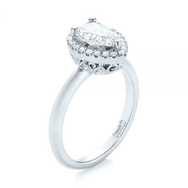 Platinum Custom Pear Diamond Halo Engagement Ring - Three-Quarter View - 104293