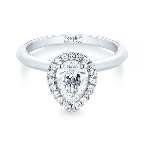18k White Gold 18k White Gold Custom Pear Diamond Halo Engagement Ring - Flat View -  104293