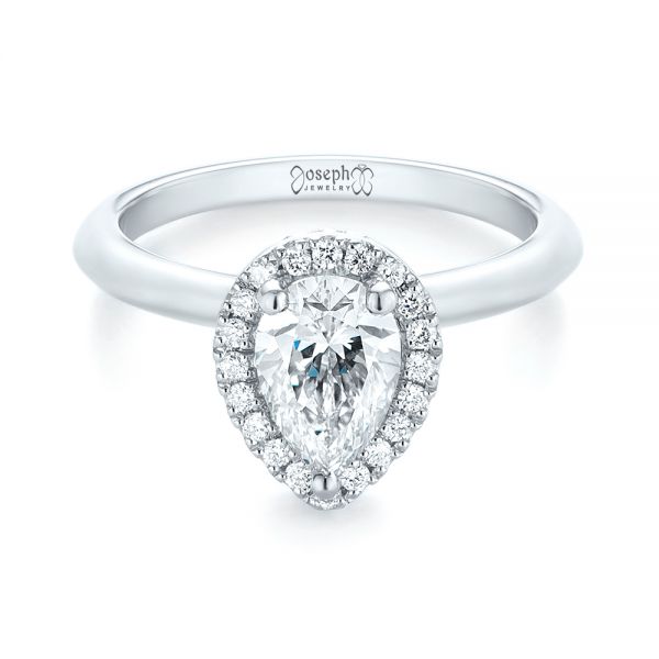 Platinum Custom Pear Diamond Halo Engagement Ring - Flat View - 104293