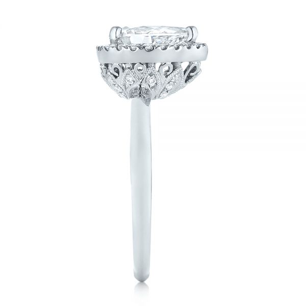 14k White Gold 14k White Gold Custom Pear Diamond Halo Engagement Ring - Side View -  104293