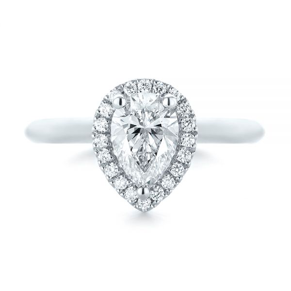 18k White Gold 18k White Gold Custom Pear Diamond Halo Engagement Ring - Top View -  104293