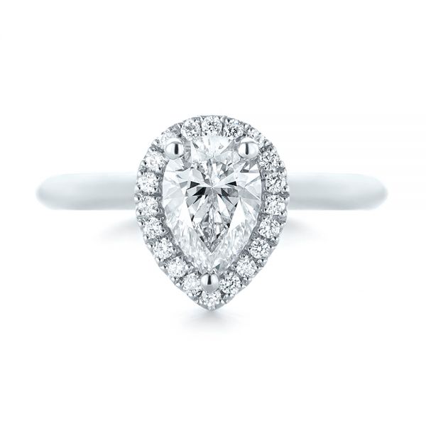 Platinum Custom Pear Diamond Halo Engagement Ring - Top View - 104293