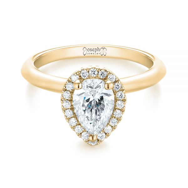 18k Yellow Gold 18k Yellow Gold Custom Pear Diamond Halo Engagement Ring - Flat View -  104293