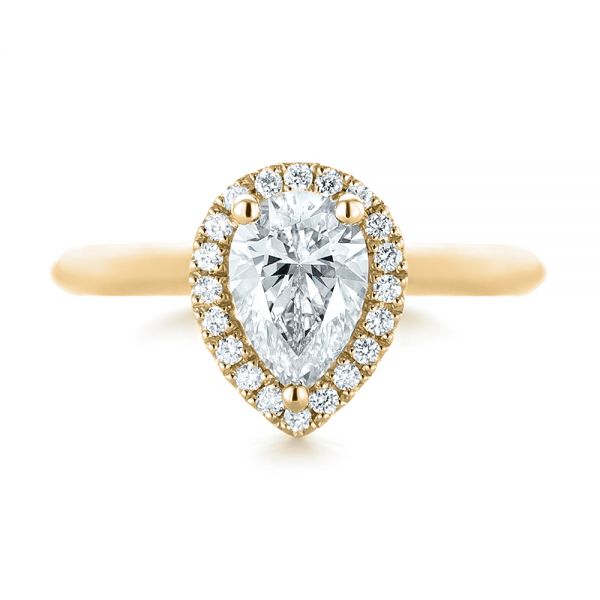 18k Yellow Gold 18k Yellow Gold Custom Pear Diamond Halo Engagement Ring - Top View -  104293