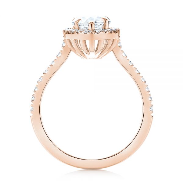 18k Rose Gold 18k Rose Gold Custom Pear Shaped Diamond Halo Engagement Ring - Front View -  104780