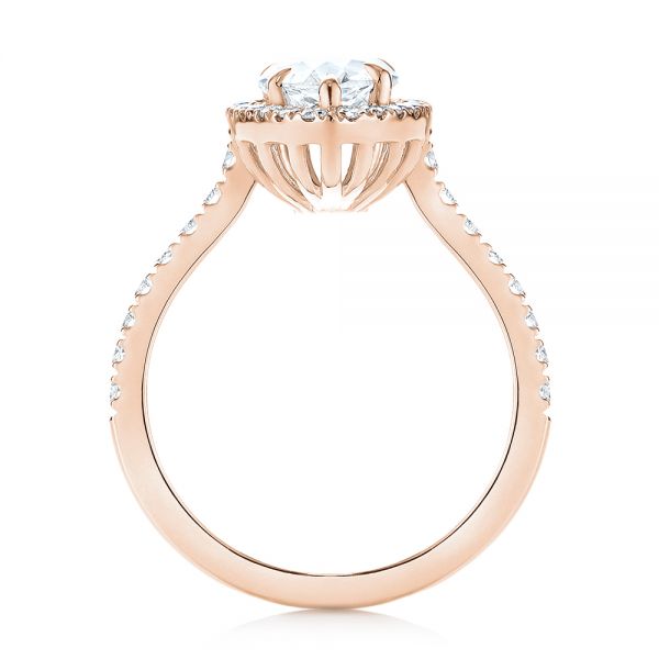 18k Rose Gold 18k Rose Gold Custom Pear Shaped Diamond Halo Engagement Ring - Front View - 104780