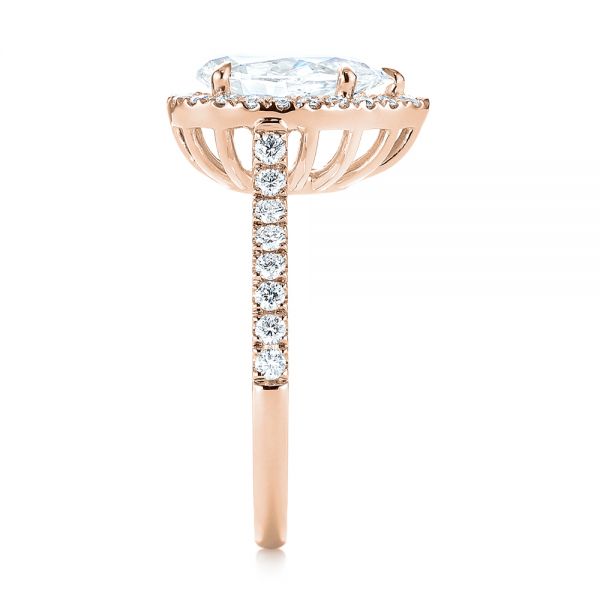 18k Rose Gold 18k Rose Gold Custom Pear Shaped Diamond Halo Engagement Ring - Side View - 104780