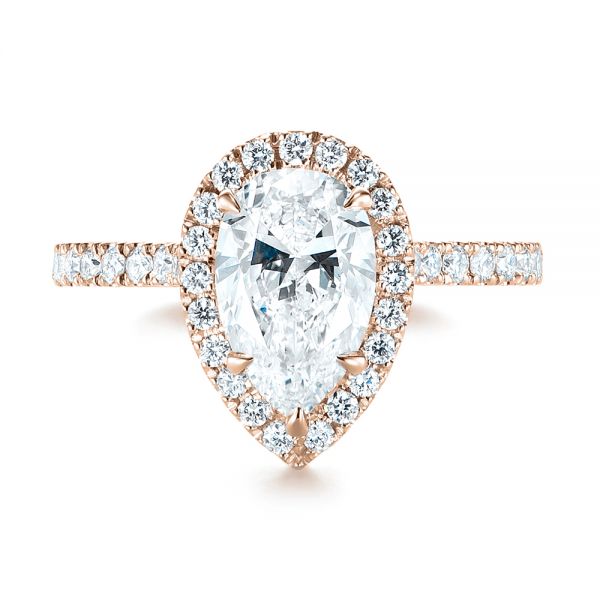 14k Rose Gold 14k Rose Gold Custom Pear Shaped Diamond Halo Engagement Ring - Top View -  104780