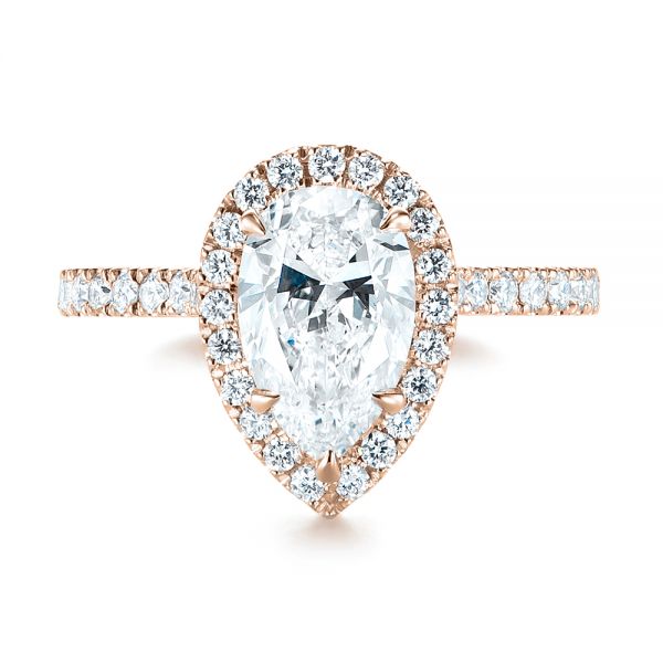 18k Rose Gold 18k Rose Gold Custom Pear Shaped Diamond Halo Engagement Ring - Top View - 104780