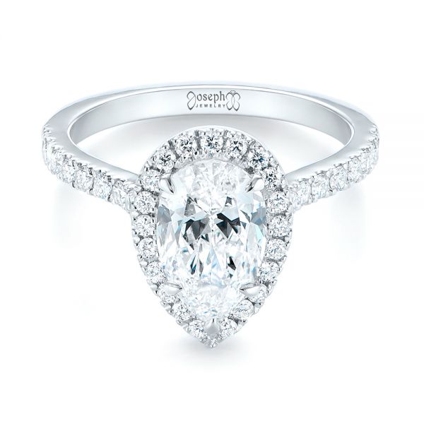 18k White Gold Custom Pear Shaped Diamond Halo Engagement Ring - Flat View - 104780