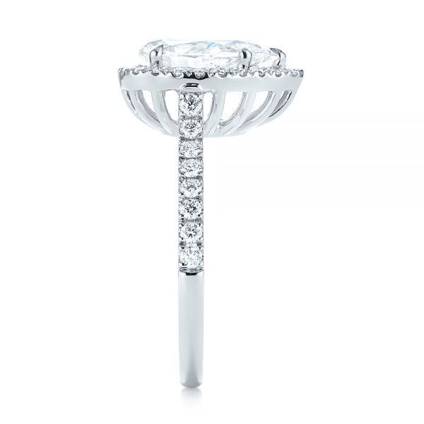 18k White Gold Custom Pear Shaped Diamond Halo Engagement Ring - Side View - 104780