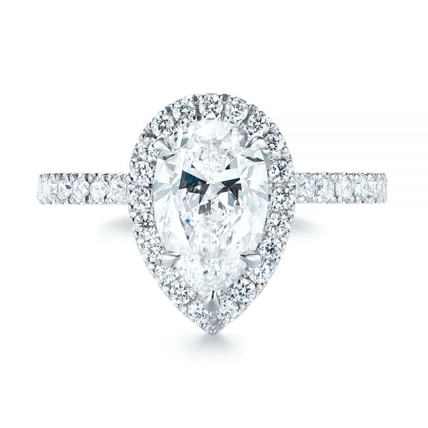 18k White Gold Custom Pear Shaped Diamond Halo Engagement Ring - Top View - 104780