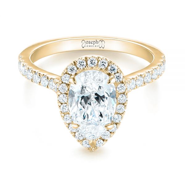 18k Yellow Gold 18k Yellow Gold Custom Pear Shaped Diamond Halo Engagement Ring - Flat View -  104780