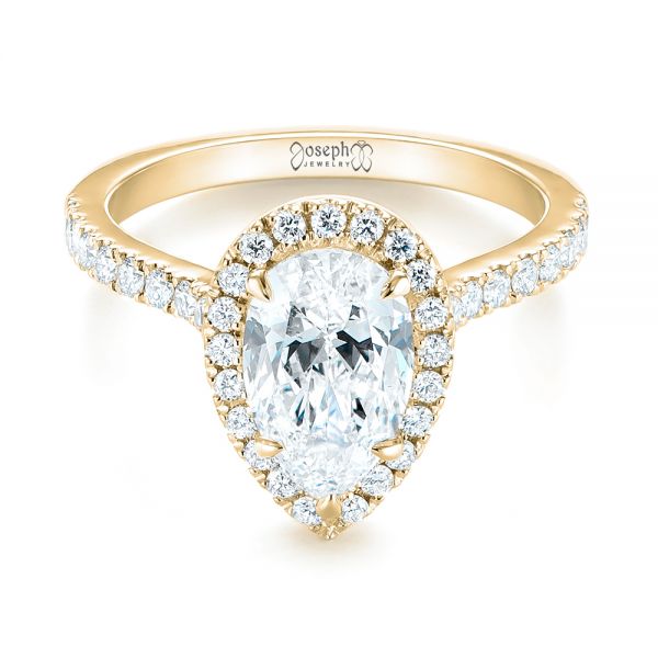 14k Yellow Gold 14k Yellow Gold Custom Pear Shaped Diamond Halo Engagement Ring - Flat View - 104780