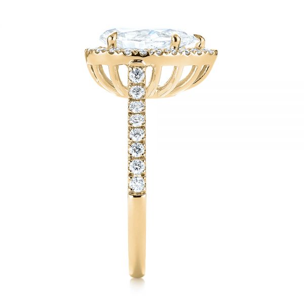18k Yellow Gold 18k Yellow Gold Custom Pear Shaped Diamond Halo Engagement Ring - Side View -  104780