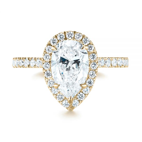 14k Yellow Gold 14k Yellow Gold Custom Pear Shaped Diamond Halo Engagement Ring - Top View - 104780