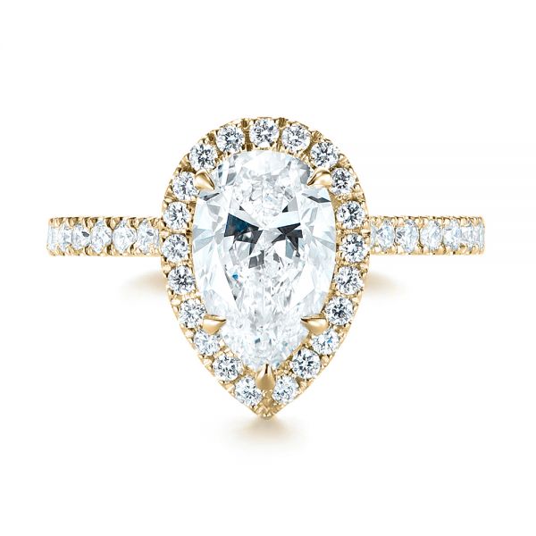 18k Yellow Gold 18k Yellow Gold Custom Pear Shaped Diamond Halo Engagement Ring - Top View -  104780