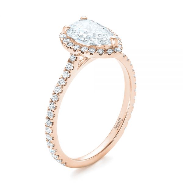 18k Rose Gold 18k Rose Gold Custom Pear Shaped Diamond And Halo Engagement Ring - Three-Quarter View - 102743