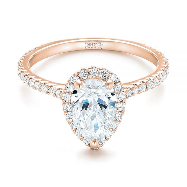 18k Rose Gold 18k Rose Gold Custom Pear Shaped Diamond And Halo Engagement Ring - Flat View -  102743
