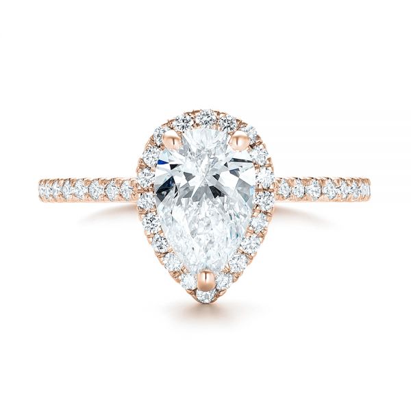 18k Rose Gold 18k Rose Gold Custom Pear Shaped Diamond And Halo Engagement Ring - Top View -  102743