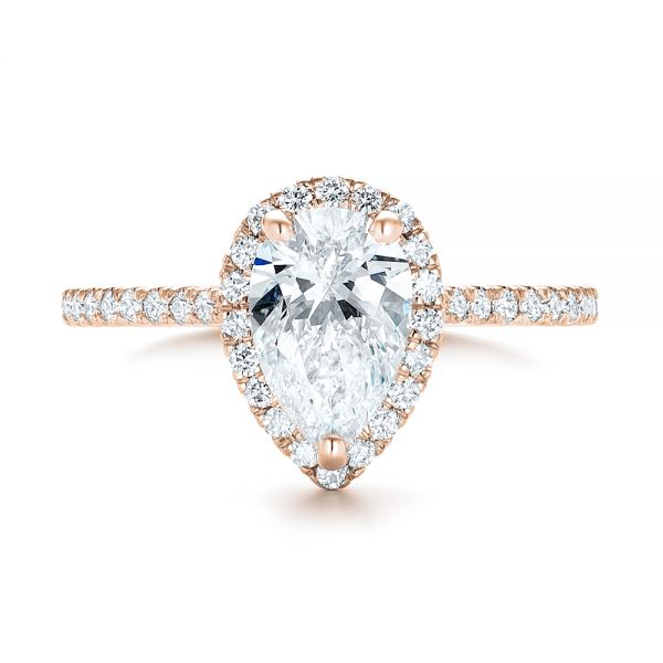 18k Rose Gold 18k Rose Gold Custom Pear Shaped Diamond And Halo Engagement Ring - Top View - 102743