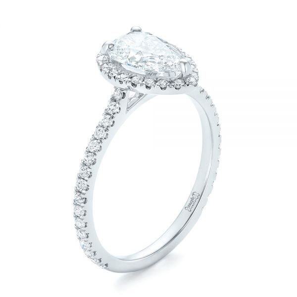 Custom Pear Shaped Diamond and Halo Engagement Ring - Image
