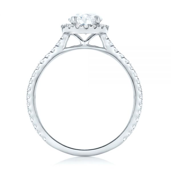 18k White Gold Custom Pear Shaped Diamond And Halo Engagement Ring - Front View -  102743