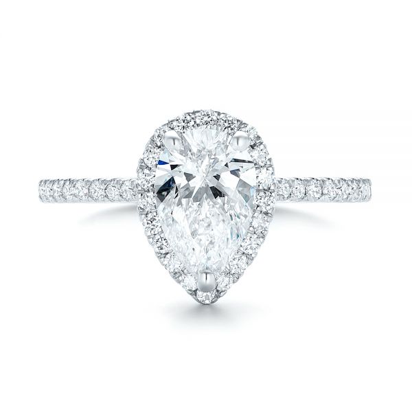 14k White Gold 14k White Gold Custom Pear Shaped Diamond And Halo Engagement Ring - Top View -  102743