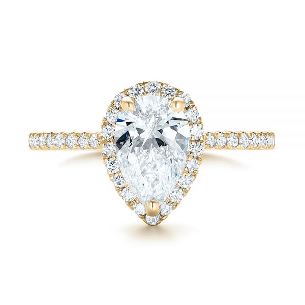 14k Yellow Gold 14k Yellow Gold Custom Pear Shaped Diamond And Halo Engagement Ring - Top View -  102743