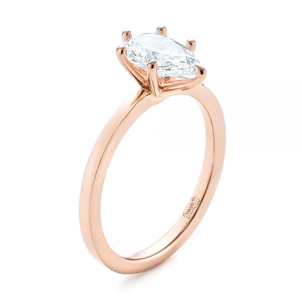 14k Rose Gold Custom Pear Shaped Solitaire Diamond Engagement Ring - Three-Quarter View -  104399