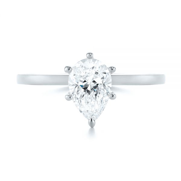18k White Gold 18k White Gold Custom Pear Shaped Solitaire Diamond Engagement Ring - Top View - 104399