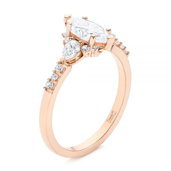 14k Rose Gold Custom Pear And Marquise Diamond Engagement Ring - Three-Quarter View -  104172