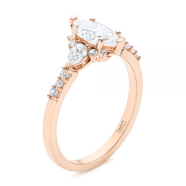 18k Rose Gold 18k Rose Gold Custom Pear And Marquise Diamond Engagement Ring - Three-Quarter View -  104172