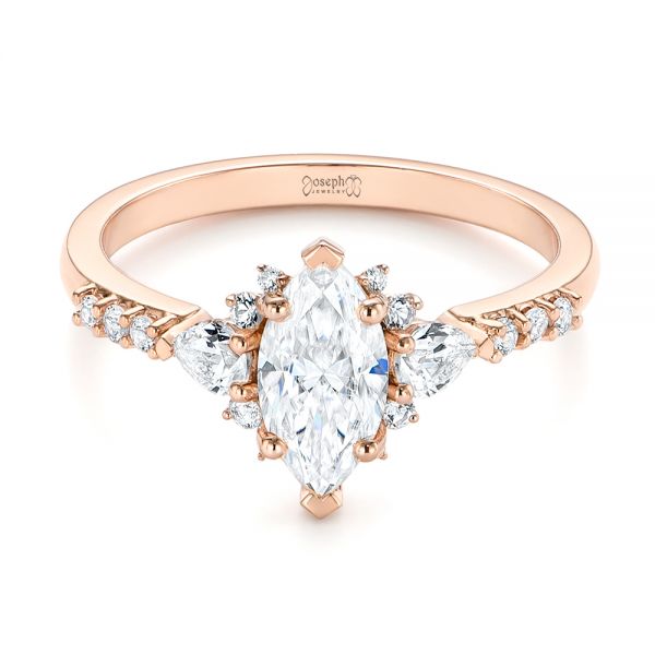 14k Rose Gold Custom Pear And Marquise Diamond Engagement Ring - Flat View - 104172