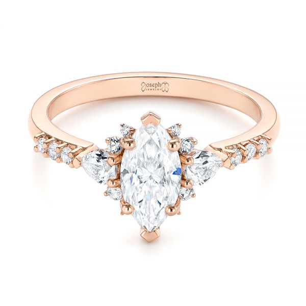 18k Rose Gold 18k Rose Gold Custom Pear And Marquise Diamond Engagement Ring - Flat View -  104172