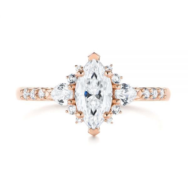 14k Rose Gold Custom Pear And Marquise Diamond Engagement Ring - Top View - 104172