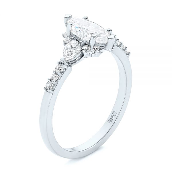 18k White Gold 18k White Gold Custom Pear And Marquise Diamond Engagement Ring - Three-Quarter View - 104172