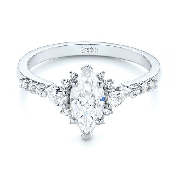 18k White Gold 18k White Gold Custom Pear And Marquise Diamond Engagement Ring - Flat View - 104172