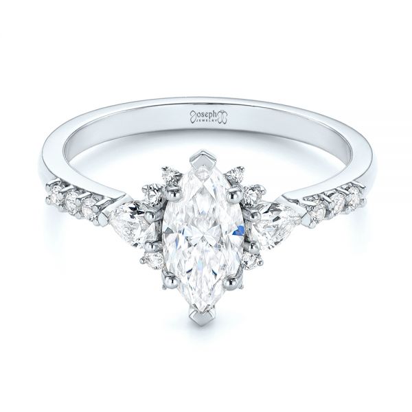 14k White Gold 14k White Gold Custom Pear And Marquise Diamond Engagement Ring - Flat View -  104172