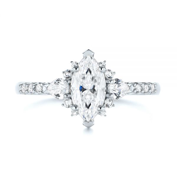 18k White Gold 18k White Gold Custom Pear And Marquise Diamond Engagement Ring - Top View - 104172