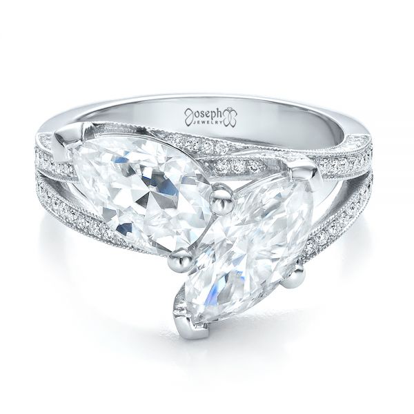  Platinum Custom Pear And Marquise Shaped Diamond Engagement Ring - Flat View -  100392