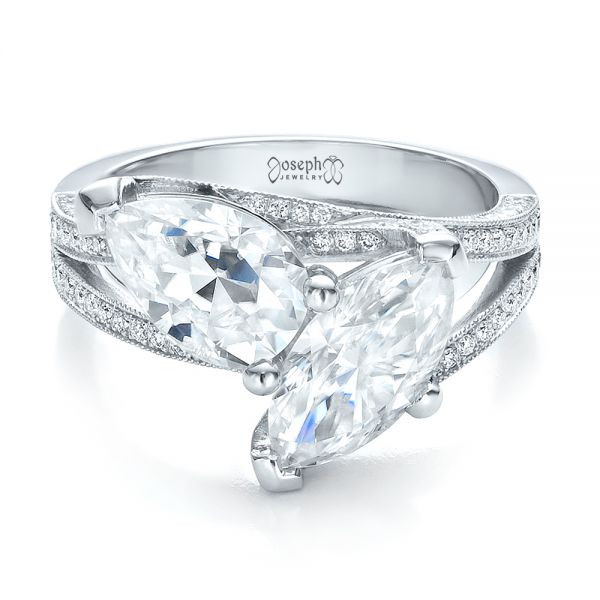 Platinum Custom Pear And Marquise Shaped Diamond Engagement Ring - Flat View - 100392