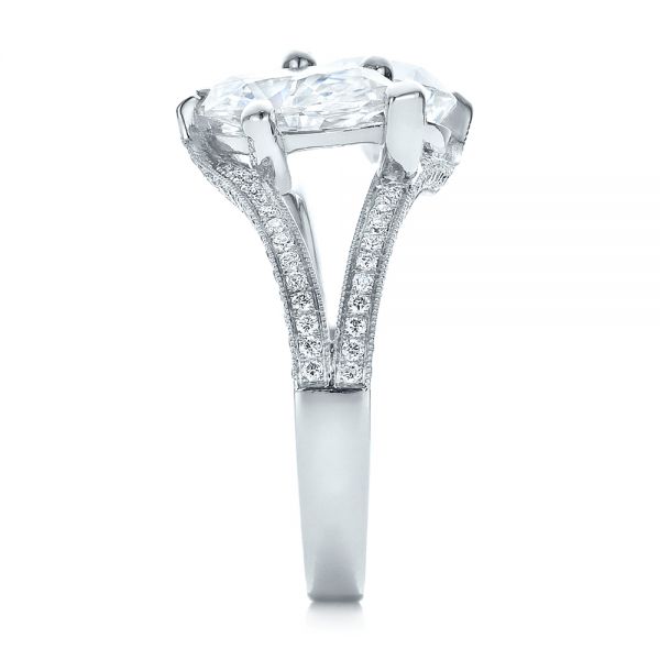 Platinum Custom Pear And Marquise Shaped Diamond Engagement Ring - Side View - 100392