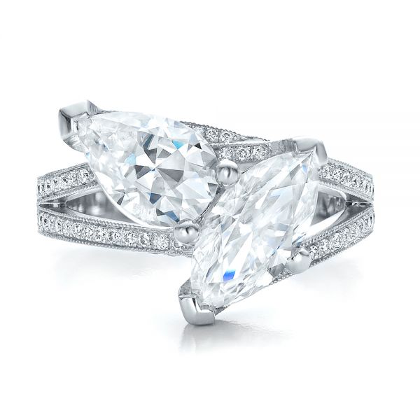  Platinum Custom Pear And Marquise Shaped Diamond Engagement Ring - Top View -  100392